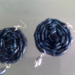Orecchini blu, intrecciati a mano con tecnica della cesteria